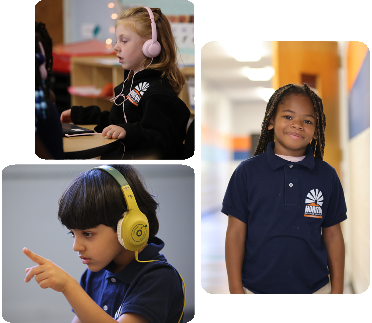 Collage showcasing various student activities including academics, science, and hands-on projects.